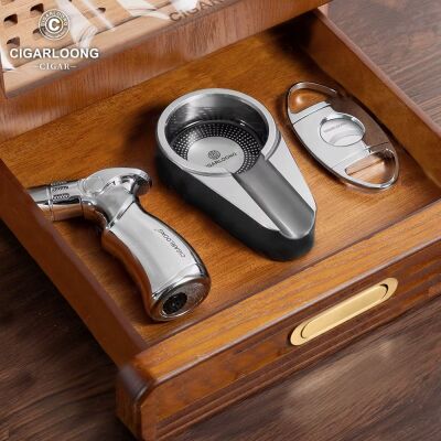 Cigarloong Camlı 4 Çekm.Puro Kutusu Humidor Ceviz 150's - 2