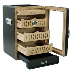 Cigarloong Camlı 4 Çekm.Puro Kutusu Humidor Siyah 150's - CigarLoong (1)