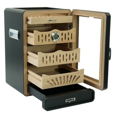 Cigarloong Camlı 4 Çekm.Puro Kutusu Humidor Siyah 150's - 2