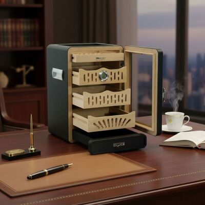 Cigarloong Camlı 4 Çekm.Puro Kutusu Humidor Siyah 150's - 5