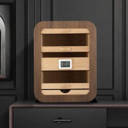 Cigarloong Camlı 5 Çekmeceli Puro Kutusu Humidor Ceviz 80's CigarSpa Elektronik Nemlendirme - 3