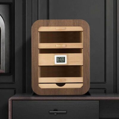 Cigarloong Camlı 5 Çekmeceli Puro Kutusu Humidor Ceviz 80's CigarSpa Elektronik Nemlendirme - 3