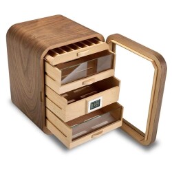 Cigarloong Camlı 5 Çekmeceli Puro Kutusu Humidor Ceviz 80's - CigarLoong (1)