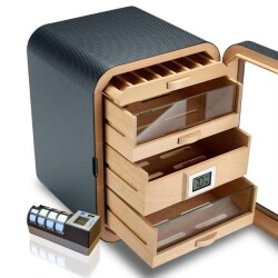 Cigarloong Camlı 5 Çekmeceli Puro Kutusu Humidor Siyah 80's CigarSpa Elektronik Nemlendirme - CigarLoong (1)