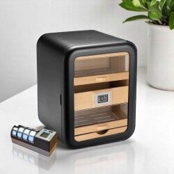 Cigarloong Camlı 5 Çekmeceli Puro Kutusu Humidor Siyah 80's CigarSpa Elektronik Nemlendirme - 3