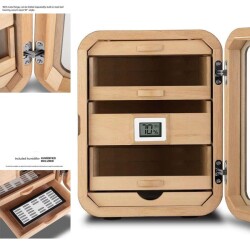 Cigarloong Camlı 5 Çekmeceli Puro Kutusu Humidor Siyah 80's CigarSpa Elektronik Nemlendirme - 4