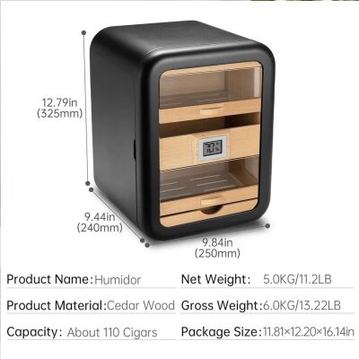 Cigarloong Camlı 5 Çekmeceli Puro Kutusu Humidor Siyah 80's - 3