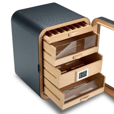 Cigarloong Camlı 5 Çekmeceli Puro Kutusu Humidor Siyah 80's - 4