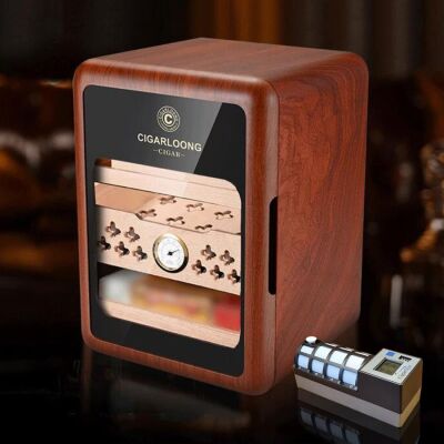 Cigarloong Camlı Işıklı Çekmeceli Puro Kutusu Humidor Ceviz 80's CigarSpa Elektronik Nemlendirme - 2