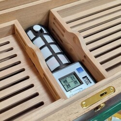 Cigarloong Camlı Işıklı Çekmeceli Puro Kutusu Humidor Ceviz 80's CigarSpa Elektronik Nemlendirme - 4