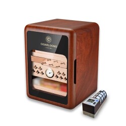 Cigarloong Camlı Işıklı Çekmeceli Puro Kutusu Humidor Ceviz 80's CigarSpa Elektronik Nemlendirme - CigarLoong