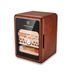 Cigarloong Camlı Işıklı Çekmeceli Puro Kutusu Humidor Ceviz 80's - CigarLoong