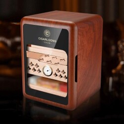 Cigarloong Camlı Işıklı Çekmeceli Puro Kutusu Humidor Ceviz 80's - CigarLoong (1)