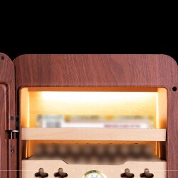 Cigarloong Camlı Işıklı Çekmeceli Puro Kutusu Humidor Ceviz 80's - 3