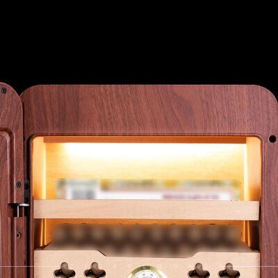 Cigarloong Camlı Işıklı Çekmeceli Puro Kutusu Humidor Ceviz 80's - 3