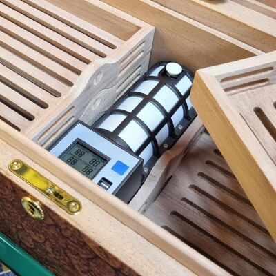 Cigarloong Camlı Işıklı Çekmeceli Puro Kutusu Humidor Siyah 80's CigarSpa Elektronik Nemlendirme - 5