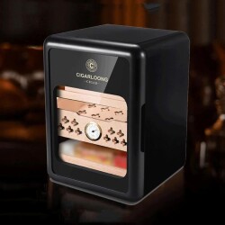 Cigarloong Camlı Işıklı Çekmeceli Puro Kutusu Humidor Siyah 80's - CigarLoong (1)