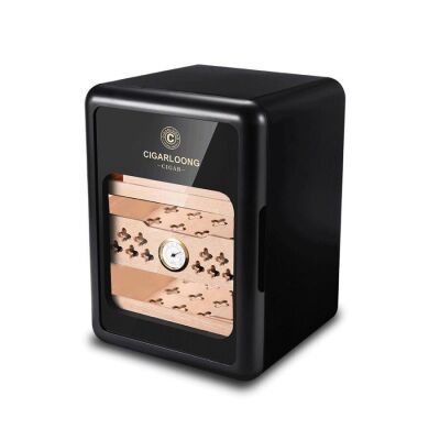 Cigarloong Camlı Işıklı Çekmeceli Puro Kutusu Humidor Siyah 80's - 1