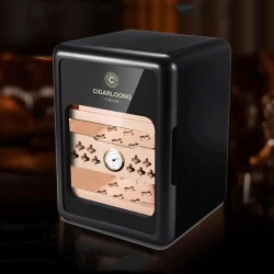 Cigarloong Camlı Işıklı Çekmeceli Puro Kutusu Humidor Siyah 80's - 2