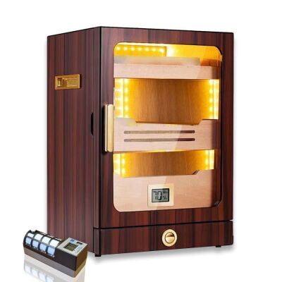 Cigarloong Camlı Işıklı Puro Kutusu Humidor Ceviz 200's CigarSpa Elektronik Nemlendirme - 1