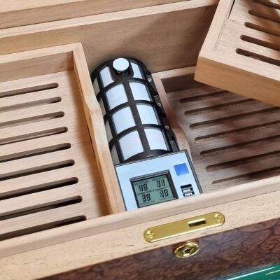 Cigarloong Camlı Işıklı Puro Kutusu Humidor Ceviz 200's CigarSpa Elektronik Nemlendirme - 5