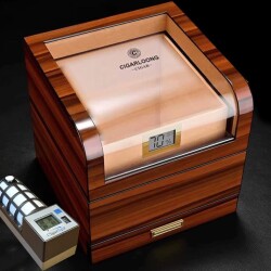 Cigarloong Camlı Katlı Humidor Puro Kutusu Tiger Desen 100s CigarSpa Elektronik Nemlendirme - 3