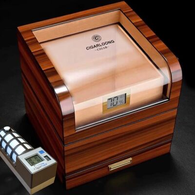Cigarloong Camlı Katlı Humidor Puro Kutusu Tiger Desen 100s CigarSpa Elektronik Nemlendirme - 3