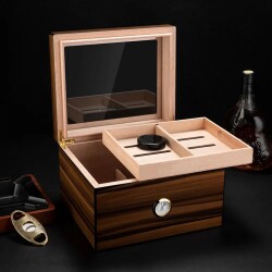 Cigarloong Camlı Puro Kutusu Humidor Ceviz 70's - 2