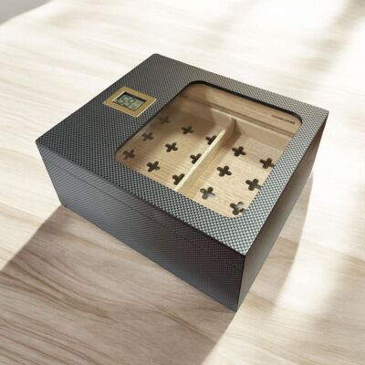 Cigarloong Camlı Puro Kutusu Humidor Karbon Desen 40's - 2