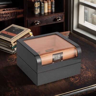 Cigarloong Camlı Puro Kutusu Humidor Karbon Desen 60's - 2