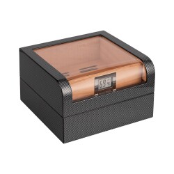 Cigarloong Camlı Puro Kutusu Humidor Karbon Desen 60's - 1