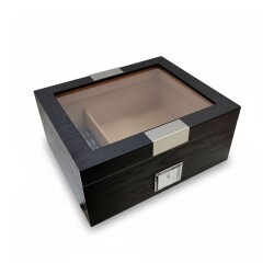 Cigarloong Camlı Puro Kutusu Humidor Metal Siyah 40's - CigarLoong