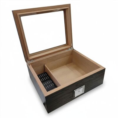 Cigarloong Camlı Puro Kutusu Humidor Metal Siyah 40's - 2