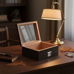 Cigarloong Camlı Puro Kutusu Humidor Metal Siyah 40's - 4