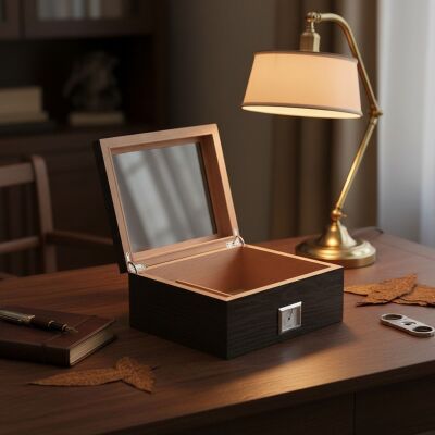Cigarloong Camlı Puro Kutusu Humidor Metal Siyah 40's - 4