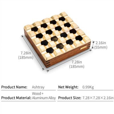 Cigarloong Çoklu Ahşap Kare Puro Küllüğü Gold - 4