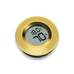 Cigarloong Dijital Mini Higrometre Nem Isı Ölçer Yuvarlak Gold - 1