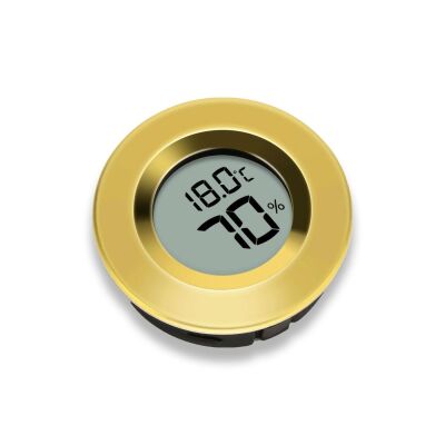 Cigarloong Dijital Mini Higrometre Nem Isı Ölçer Yuvarlak Gold - 1