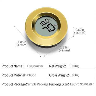 Cigarloong Dijital Mini Higrometre Nem Isı Ölçer Yuvarlak Gold - 2