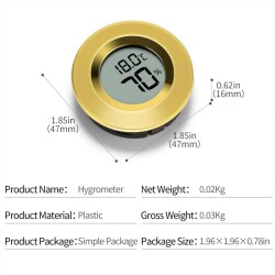 Cigarloong Dijital Mini Higrometre Nem Isı Ölçer Yuvarlak Gold - 2