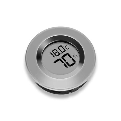 Cigarloong Dijital Mini Higrometre Nem Isı Ölçer Yuvarlak Silver - 1