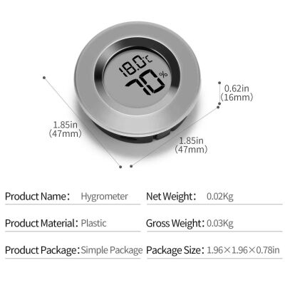 Cigarloong Dijital Mini Higrometre Nem Isı Ölçer Yuvarlak Silver - 2