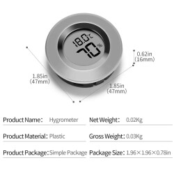 Cigarloong Dijital Mini Higrometre Nem Isı Ölçer Yuvarlak Silver - 2