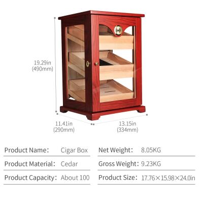 Cigarloong Gastro Camlı 3 Raflı Puro Kutusu Humidor Ceviz 100's - 4