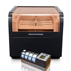 Cigarloong Karbon Desen Camlı Katlı Humidor Puro Kutusu 150s CigarSpa Elektronik Nemlendirme - 7