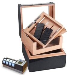 Cigarloong Karbon Desen Camlı Katlı Humidor Puro Kutusu 150s CigarSpa Elektronik Nemlendirme - 3