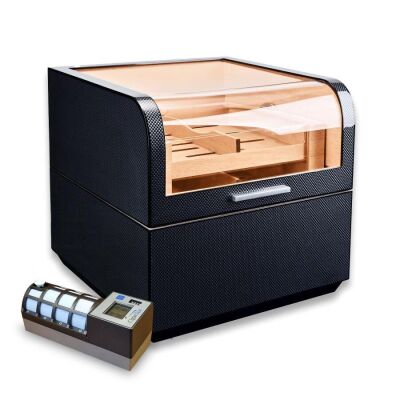 Cigarloong Karbon Desen Camlı Katlı Humidor Puro Kutusu 150s CigarSpa Elektronik Nemlendirme - 1