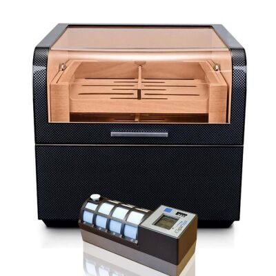 Cigarloong Karbon Desen Camlı Katlı Humidor Puro Kutusu 150s CigarSpa Elektronik Nemlendirme - 7