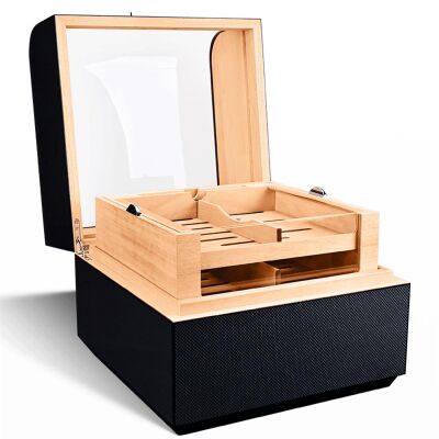 Cigarloong Karbon Desen Camlı Katlı Humidor Puro Kutusu 150s - 2