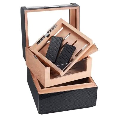 Cigarloong Karbon Desen Camlı Katlı Humidor Puro Kutusu 150s - 3